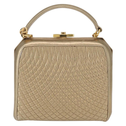 Bally Vintage Handbag Quilted Leather, GOLD, LEATHER, Handbag
