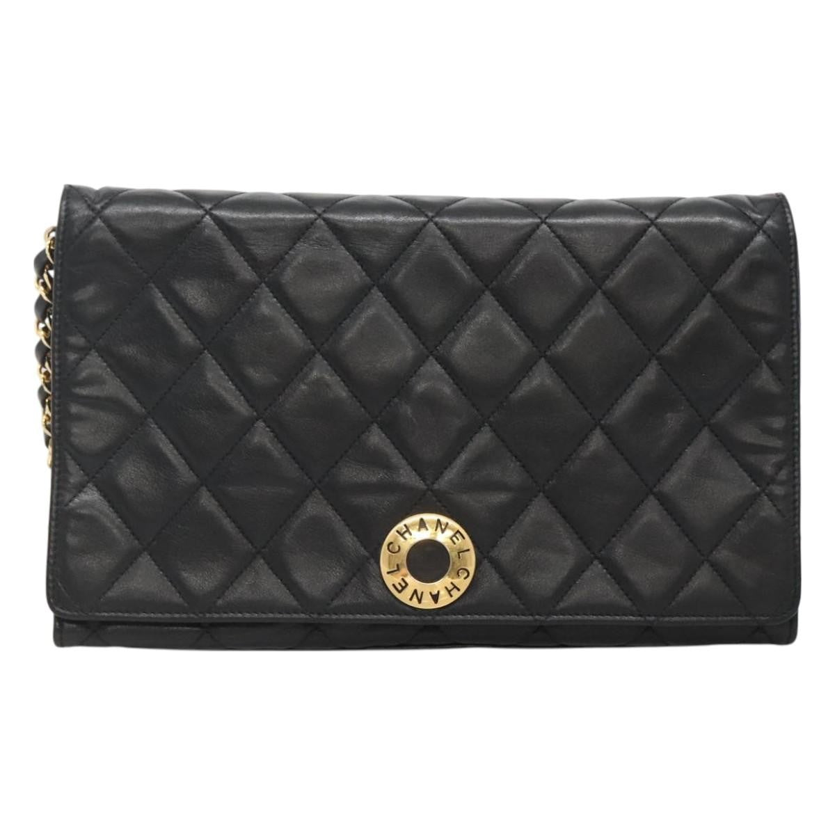 Chanel Vintage Full Flap Bag Quilted Lambskin, BLACK, LEATHER, Handbag