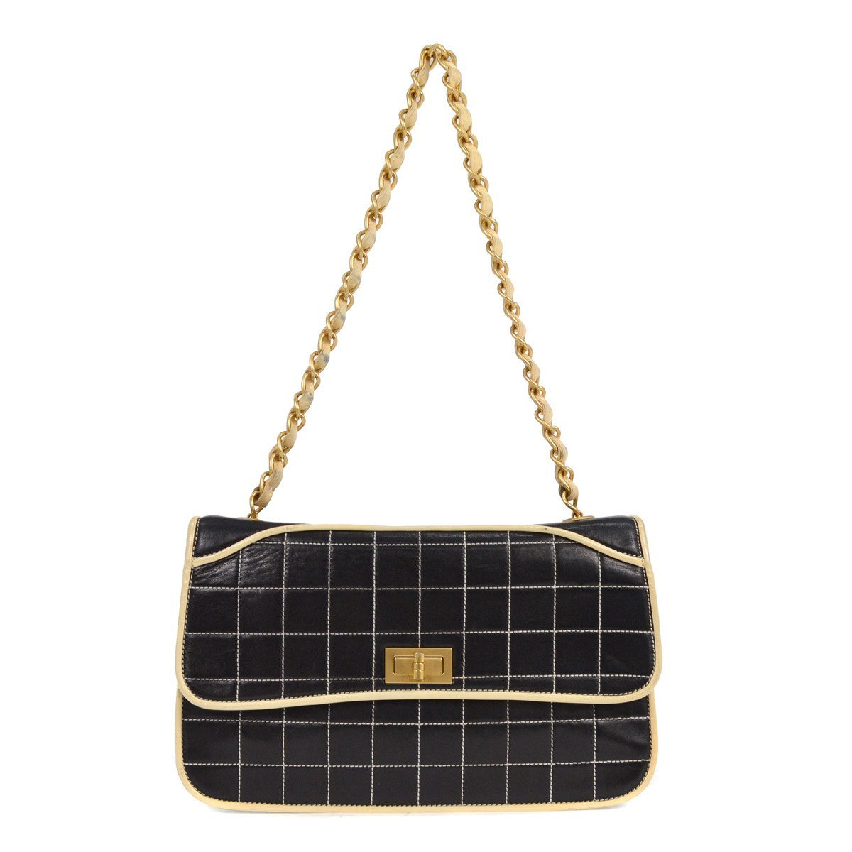 Chanel Chocolate Bar Mademoiselle Flap Bag Quilted Leather, BLACK, LEATHER, Shoulder bag