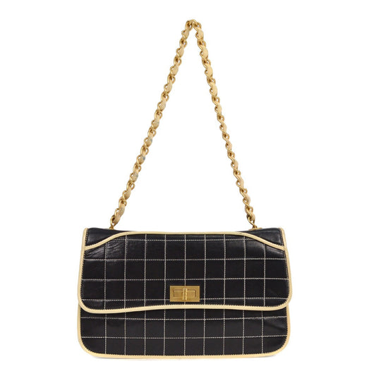 Chanel Chocolate Bar Mademoiselle Flap Bag Quilted Leather, BLACK, LEATHER, Shoulder bag