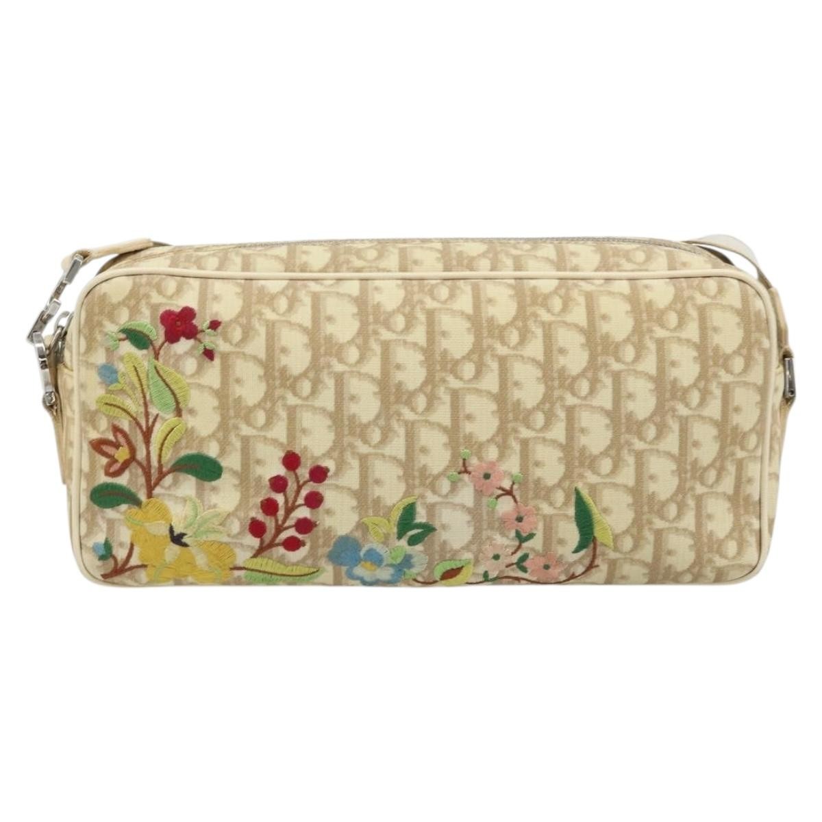 Christian Dior Vintage Crossbody Bag Embroidered Diorissimo Canvas, Beige, Canvas, Shoulder Bag