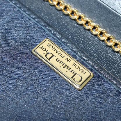 Christian Dior Vintage Chain Flap Shoulder Bag Diorissimo Canvas, NAVY, CANVAS, Shoulder bag