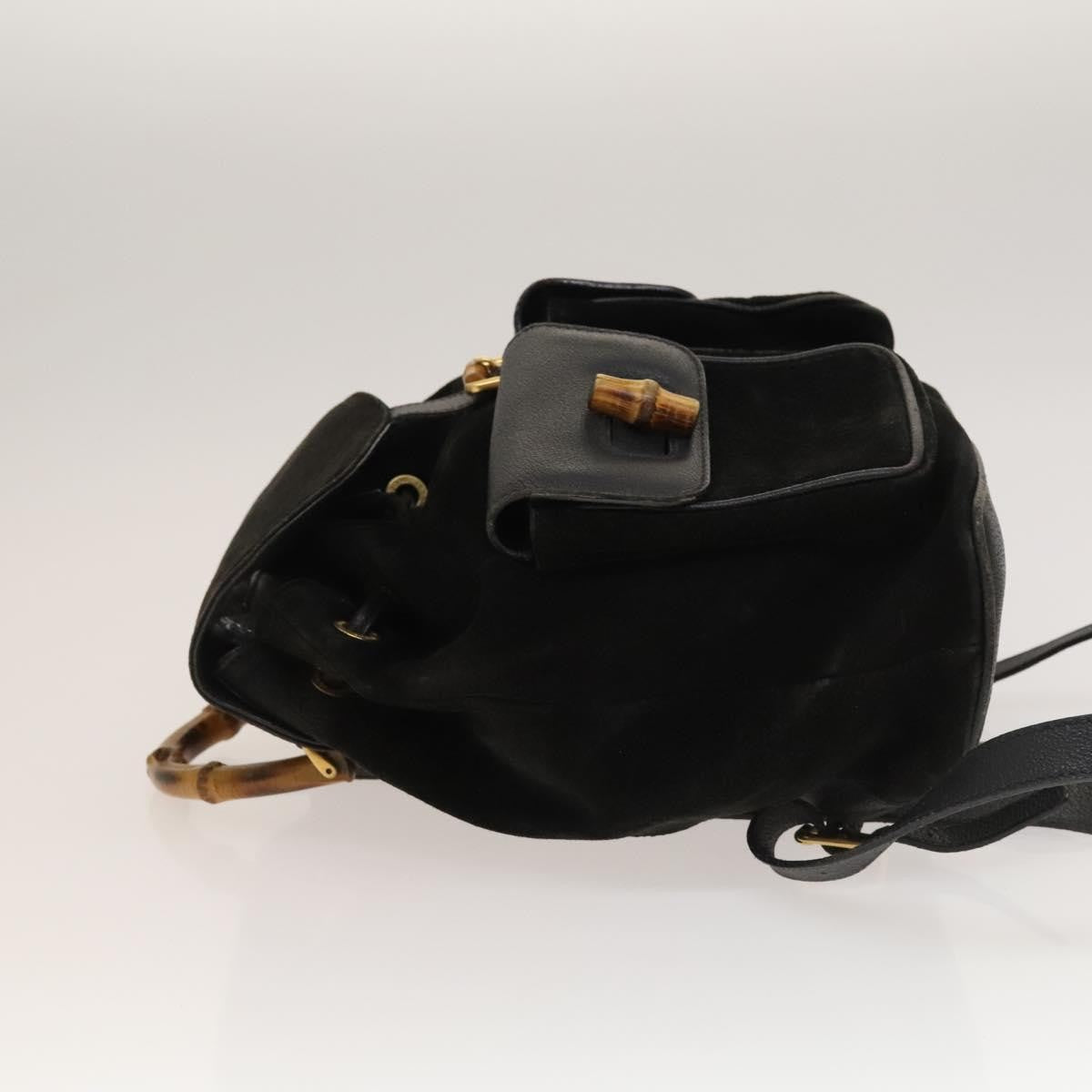 Gucci Vintage Bamboo Backpack Suede and Leather, Black, Suede, Backpack