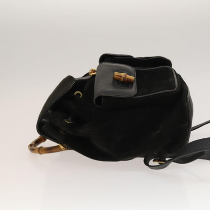Gucci Vintage Bamboo Backpack Suede and Leather, Black, Suede, Backpack