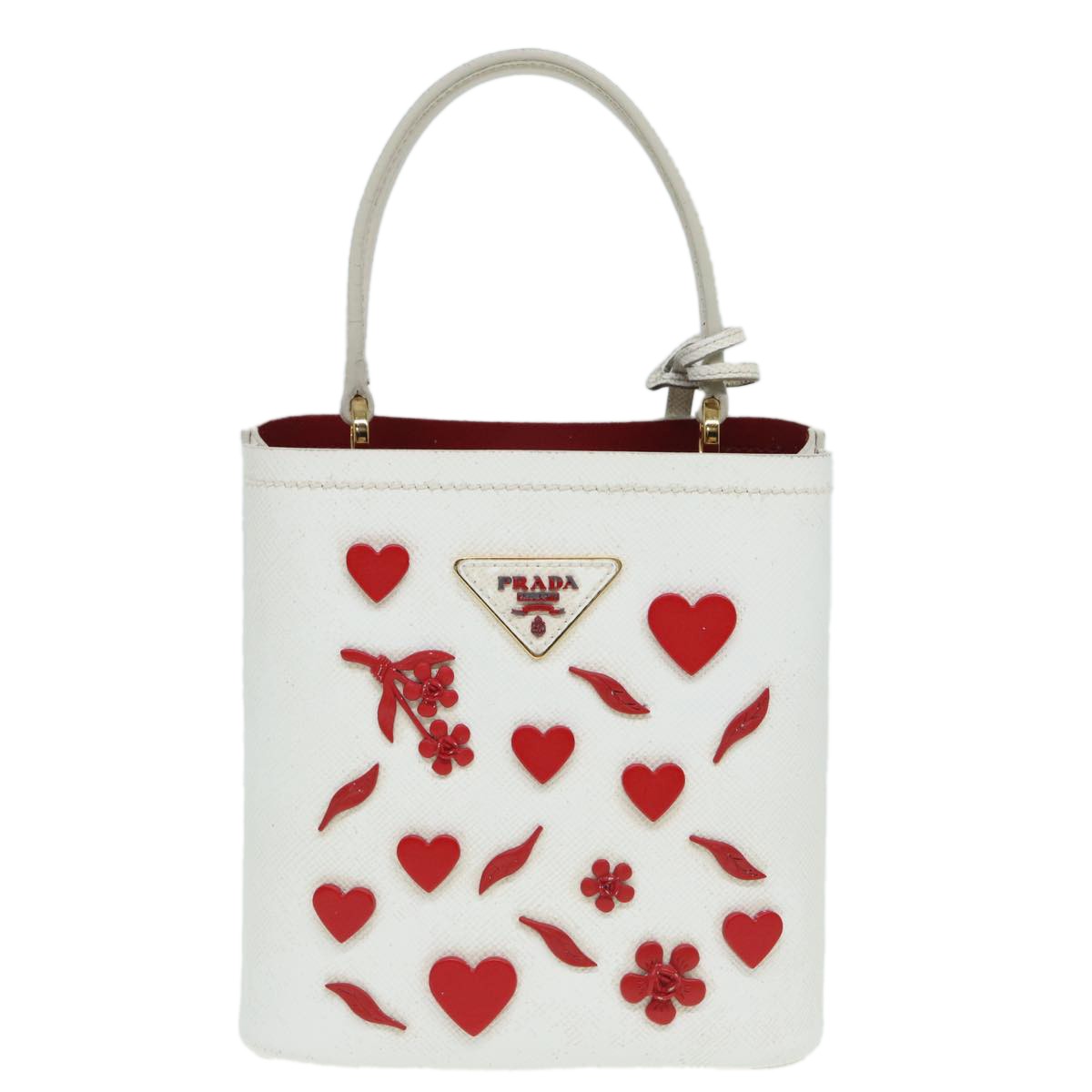 Prada Panier Bucket Bag Embellished Saffiano Leather, WHITE, LEATHER, Handbag
