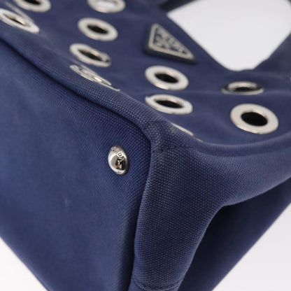 Prada Canapa Convertible Tote Grommet Embellished Canvas, BLUE, CANVAS, Tote bag