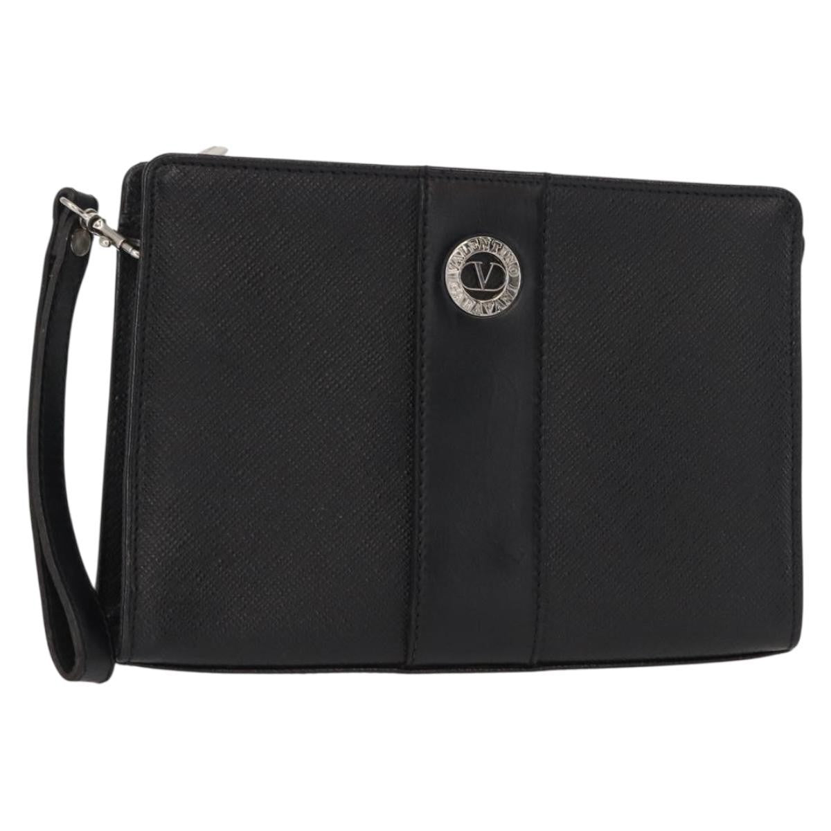 Valentino Garavani Pochette Leather, BLACK, LEATHER, Clutche & pouche
