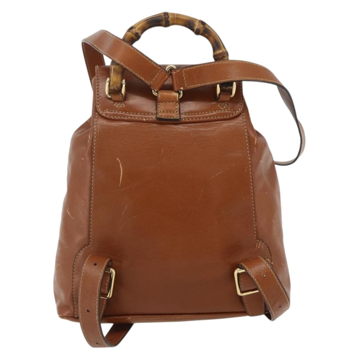 Gucci Vintage Bamboo Backpack Leather, Brown, Leather, Backpack