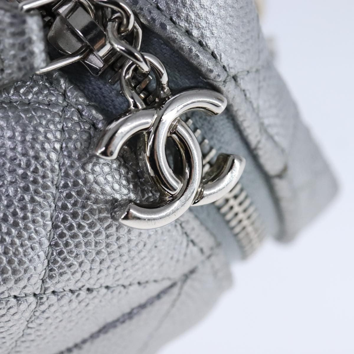 Chanel Classic Vanity Case with Chain Quilted Caviar, Silver, Leather, Shoulder Bag