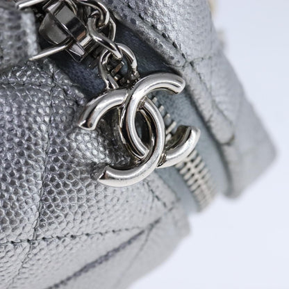 Chanel Classic Vanity Case with Chain Quilted Caviar, Silver, Leather, Shoulder Bag