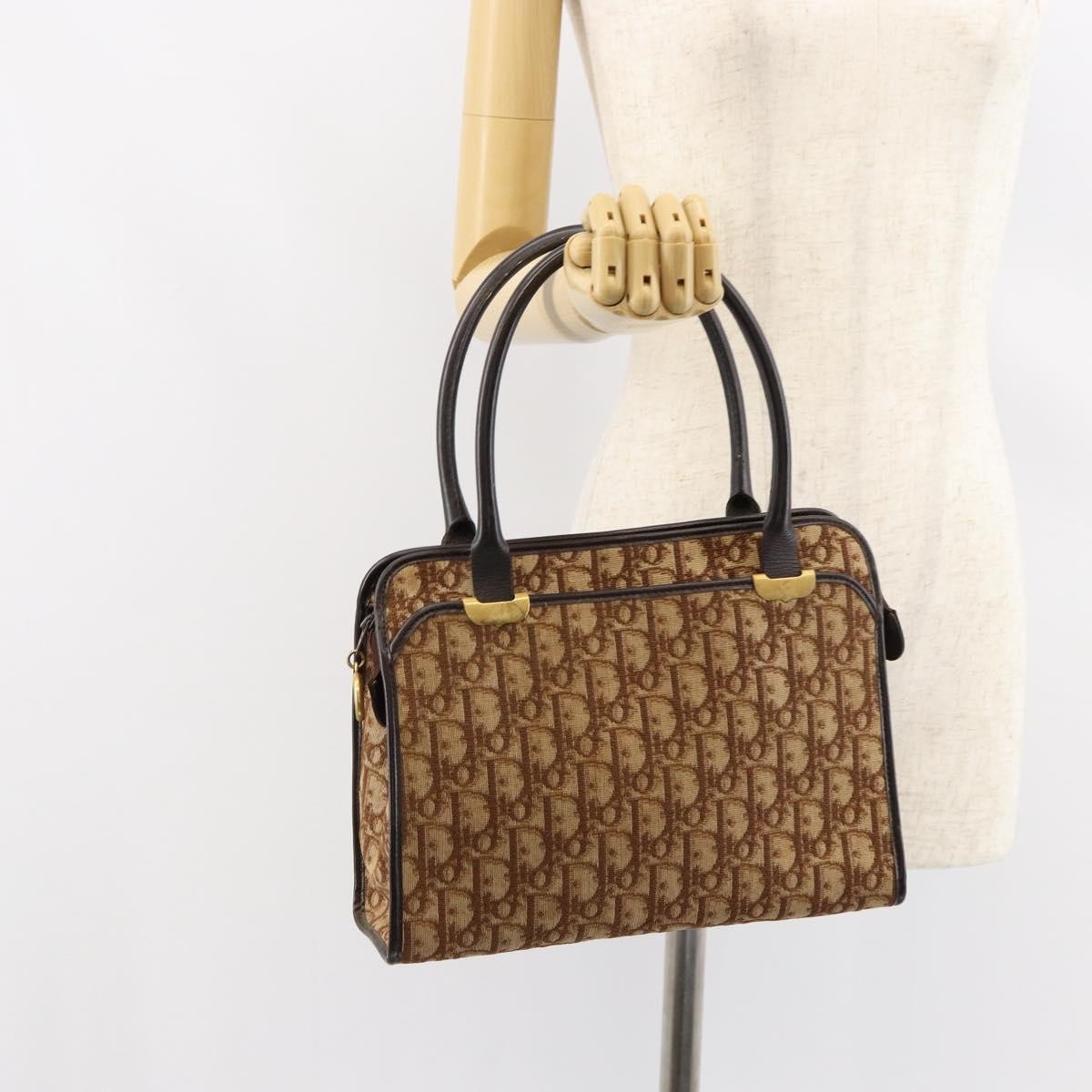 Christian Dior Vintage Trotter Handbag Canvas, BEIGE, CANVAS, Handbag
