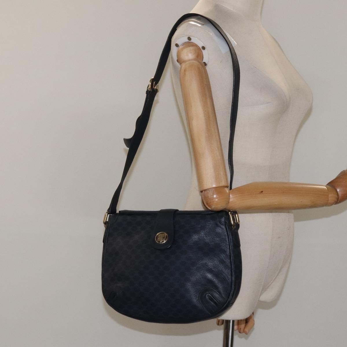 Celine Vintage Macadam Shoulder Bag Canvas and Leather, BLACK, CANVAS, Shoulder bag