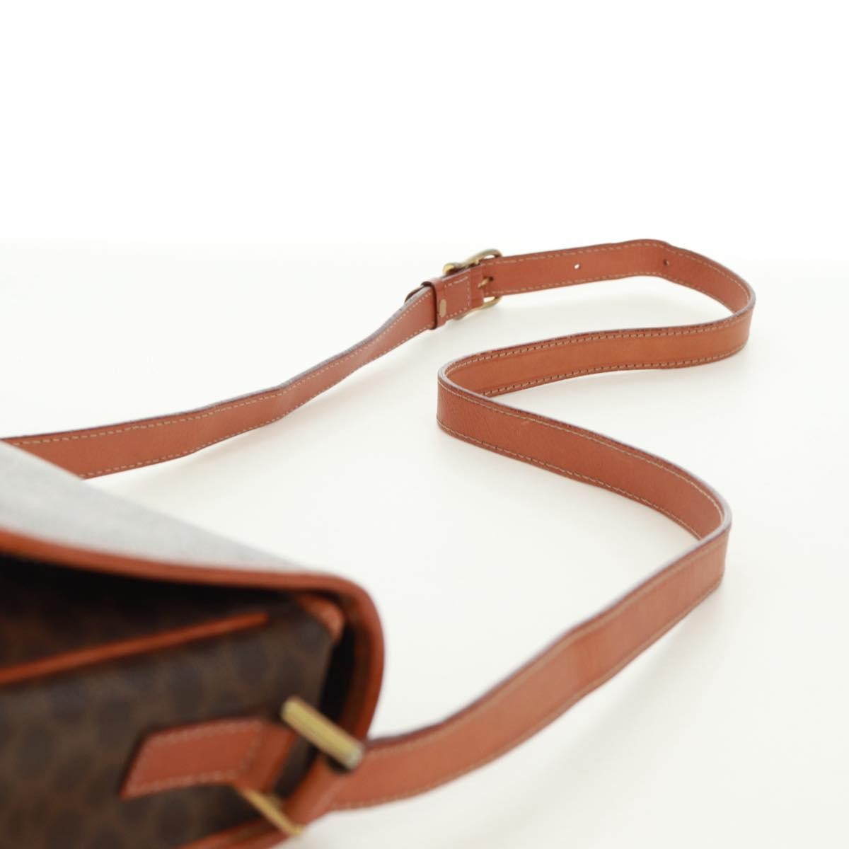 Celine Vintage Macadam Circle Logo Shoulder Bag Canvas and Leather, BROWN, CANVAS, Shoulder bag