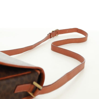 Celine Vintage Macadam Circle Logo Shoulder Bag Canvas and Leather, BROWN, CANVAS, Shoulder bag