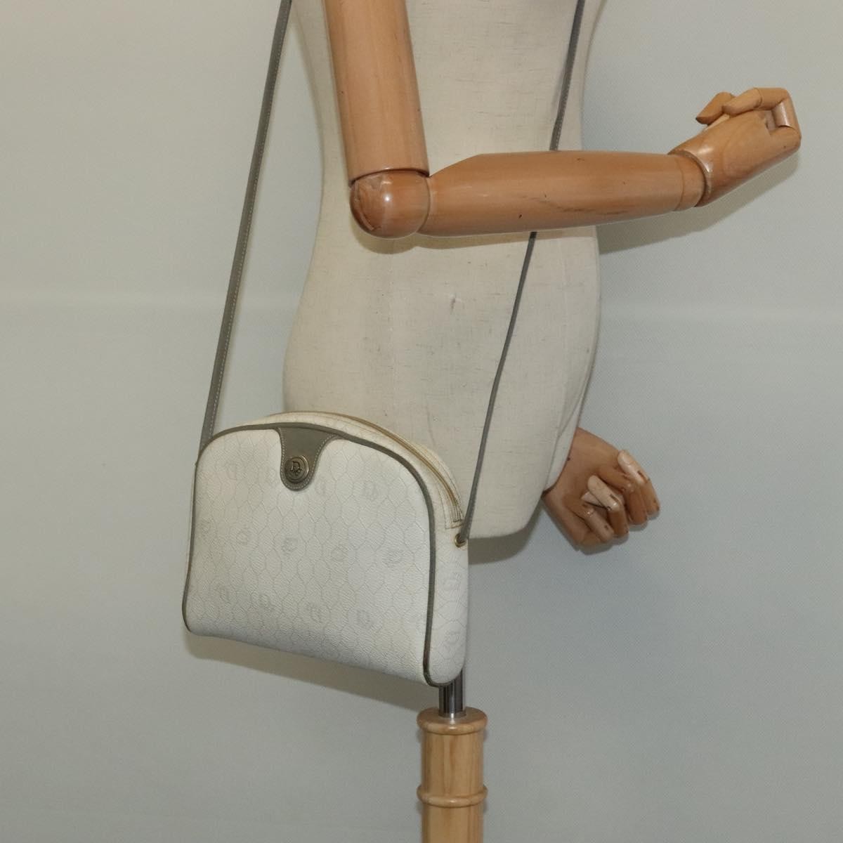 Christian Dior Vintage Honeycomb Zip Pouch Coated Canvas, WHITE, LEATHER, Clutche & pouche