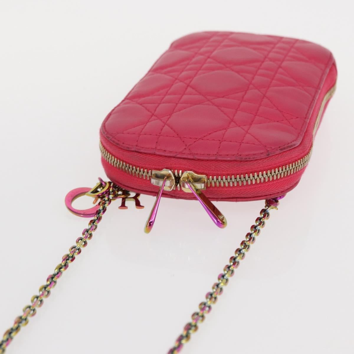 Christian Dior Lady Dior Phone Holder on Chain Cannage Quilt Lambskin, PINK, LEATHER, Clutche & pouche