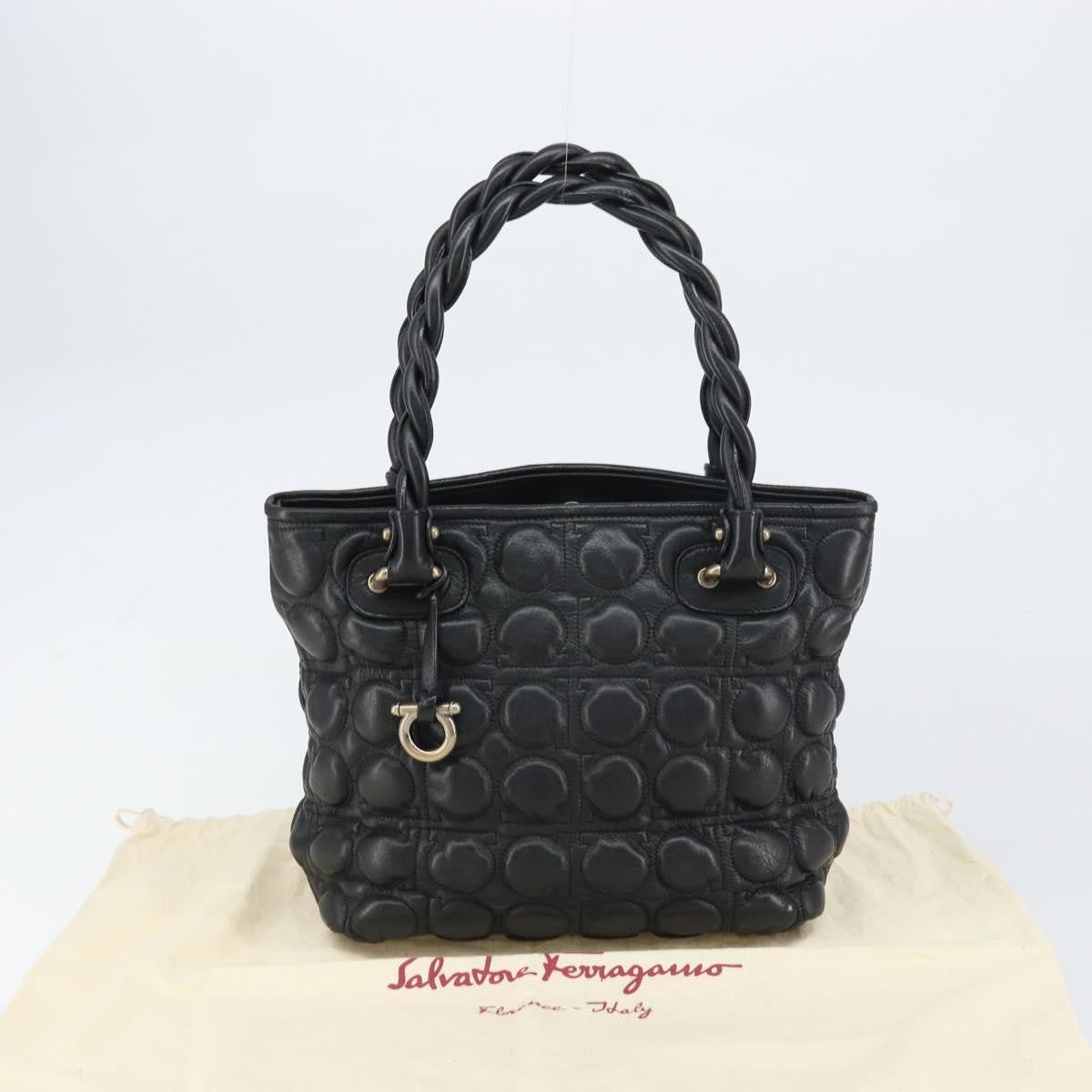 Salvatore Ferragamo Gancini handbag Leather, BLACK, LEATHER, Handbag