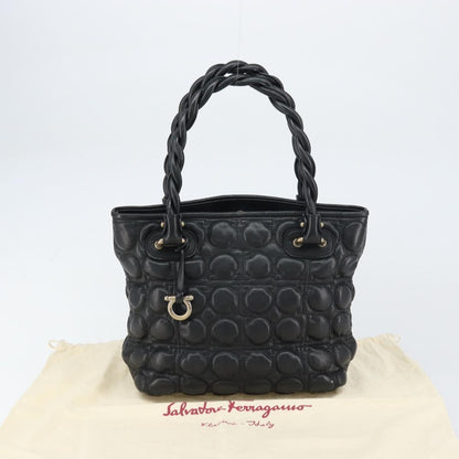Salvatore Ferragamo Gancini handbag Leather, BLACK, LEATHER, Handbag