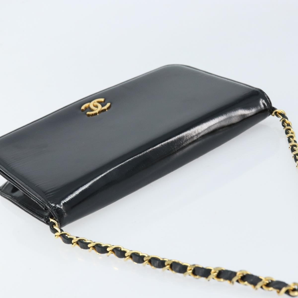 Chanel Wallet on Chain Quilted Patent, Black, Patent Leather, Shoulder Bag