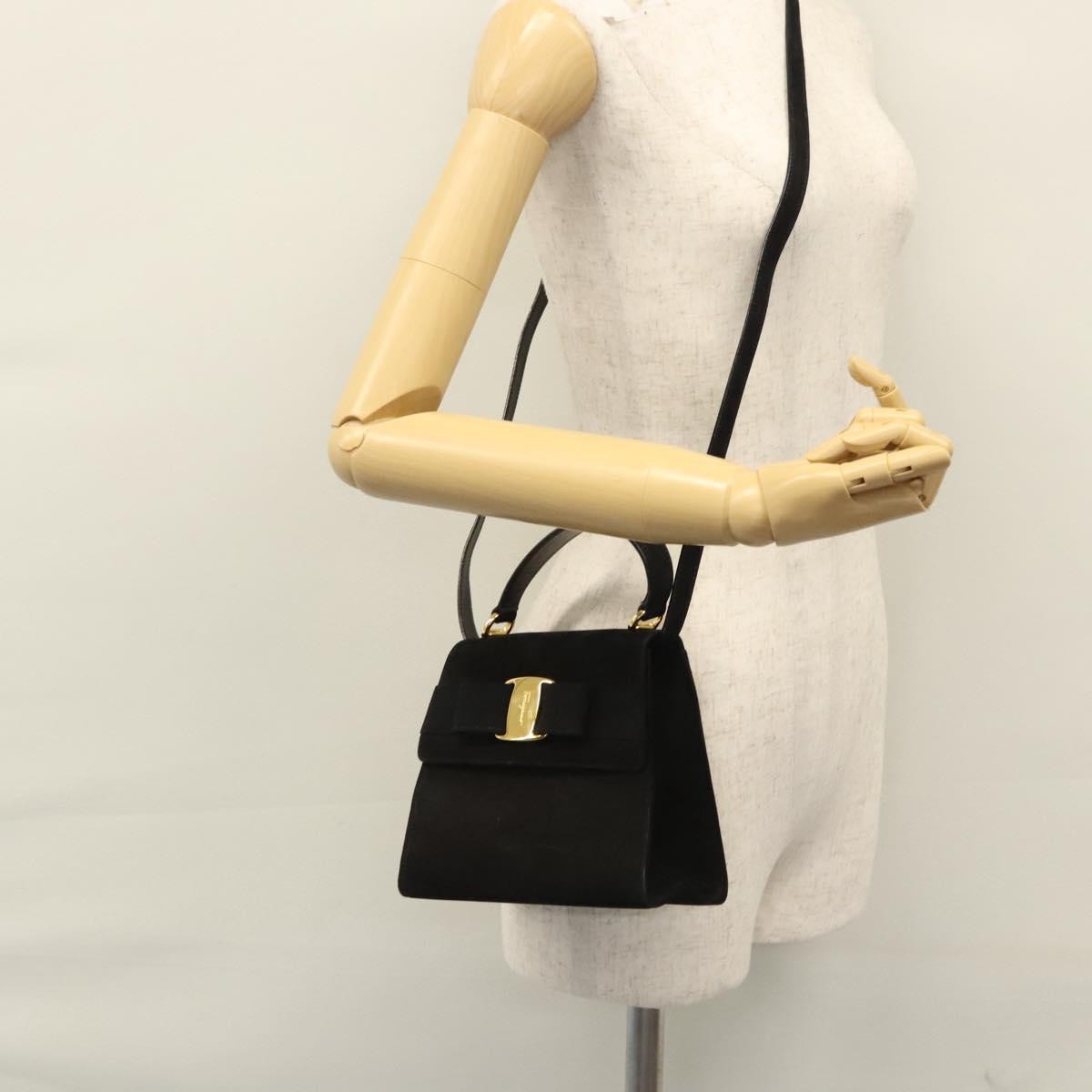 Salvatore Ferragamo Vintage Vara Bow Top Handle Bag Suede, BLACK, SUEDE, Handbag