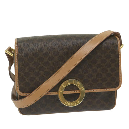 Celine Vintage Macadam Circle Logo Shoulder Bag Canvas and Leather, Brown, Canvas, Shoulder Bag
