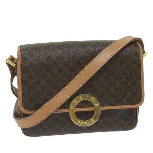 Celine Vintage Macadam Circle Logo Shoulder Bag Canvas and Leather, Brown, Canvas, Shoulder Bag