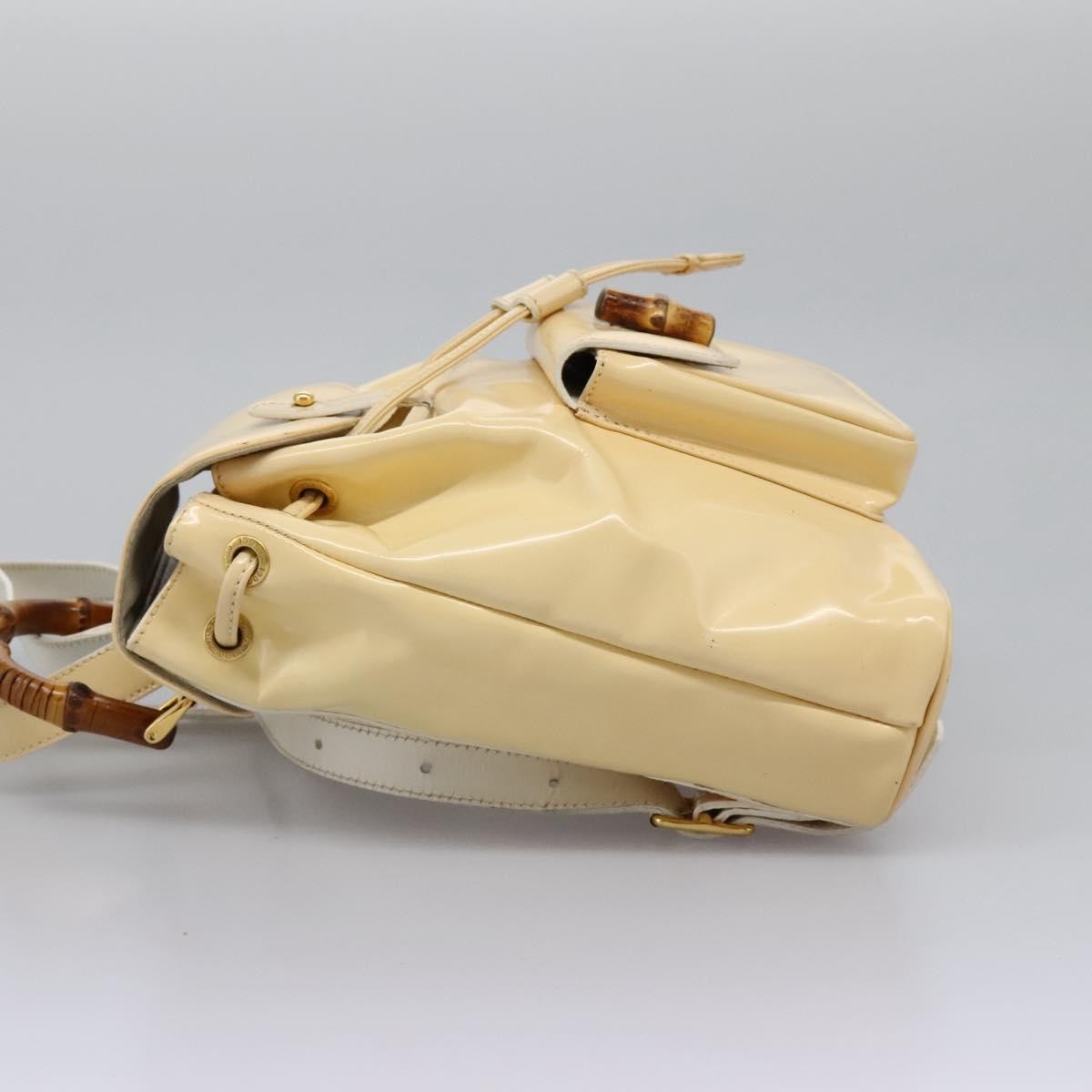 Gucci Vintage Bamboo Backpack Patent, Beige, Patent Leather, Backpack