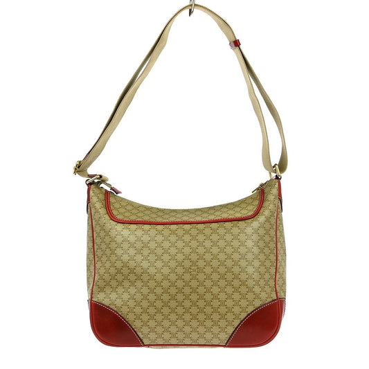 Celine Vintage Macadam Shoulder Bag Canvas and Leather, BEIGE, CANVAS, Shoulder bag