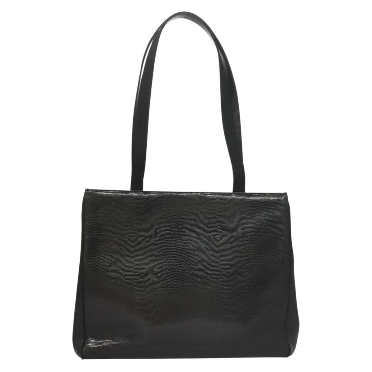 Salvatore Ferragamo Vintage Vara Bow Tote Lizard Embossed Leather, BLACK, LEATHER, Tote bag