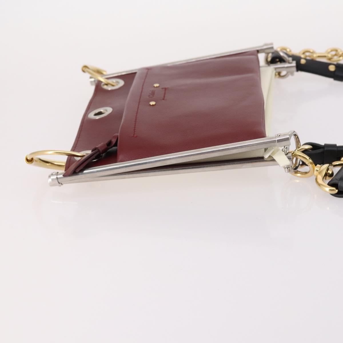 Chloe Roy Shoulder Bag Leather, BURGUNDY, LEATHER, Shoulder bag