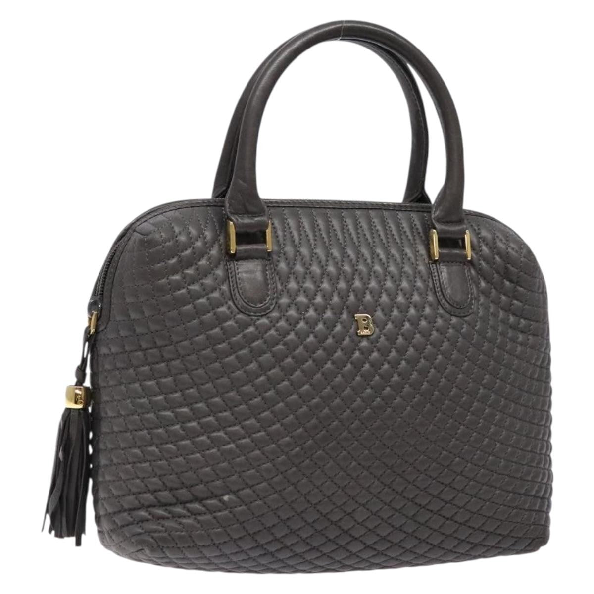 Bally Vintage Handbag Quilted Leather, GRAY, LEATHER, Handbag