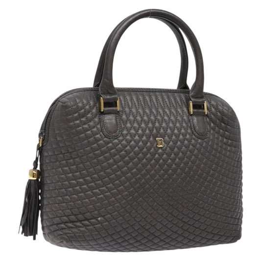 Bally Vintage Handbag Quilted Leather, GRAY, LEATHER, Handbag