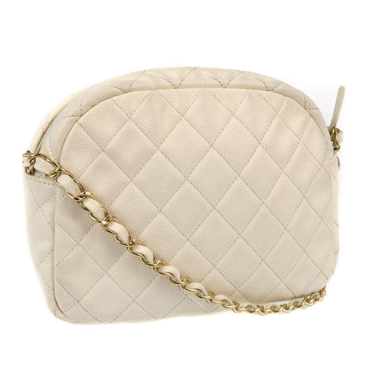 Chanel CC Day Camera Case Quilted Caviar, WHITE, LEATHER, Shoulder bag
