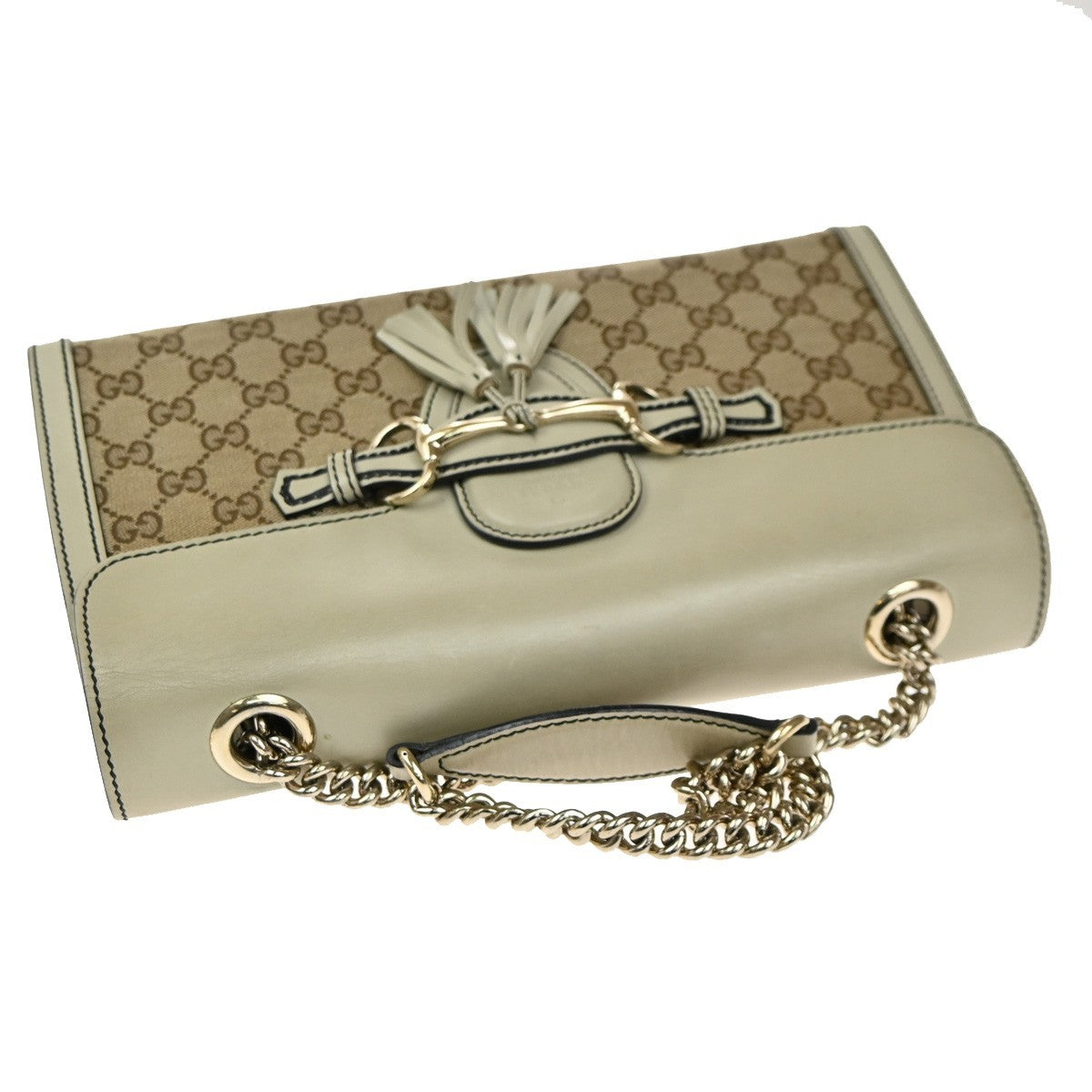 Gucci Emily Chain Flap Shoulder Bag GG Canvas and Leather, BROWN, CANVAS, Shoulder bag