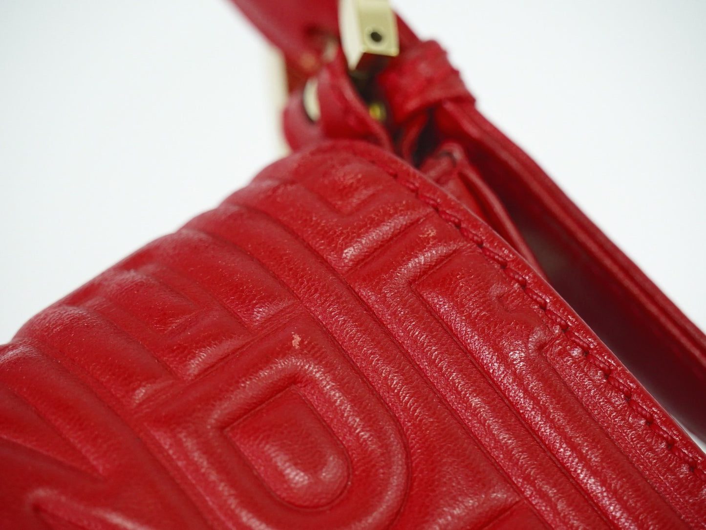 Fendi Mamma baguette Leather, Red, Leather, Handbag