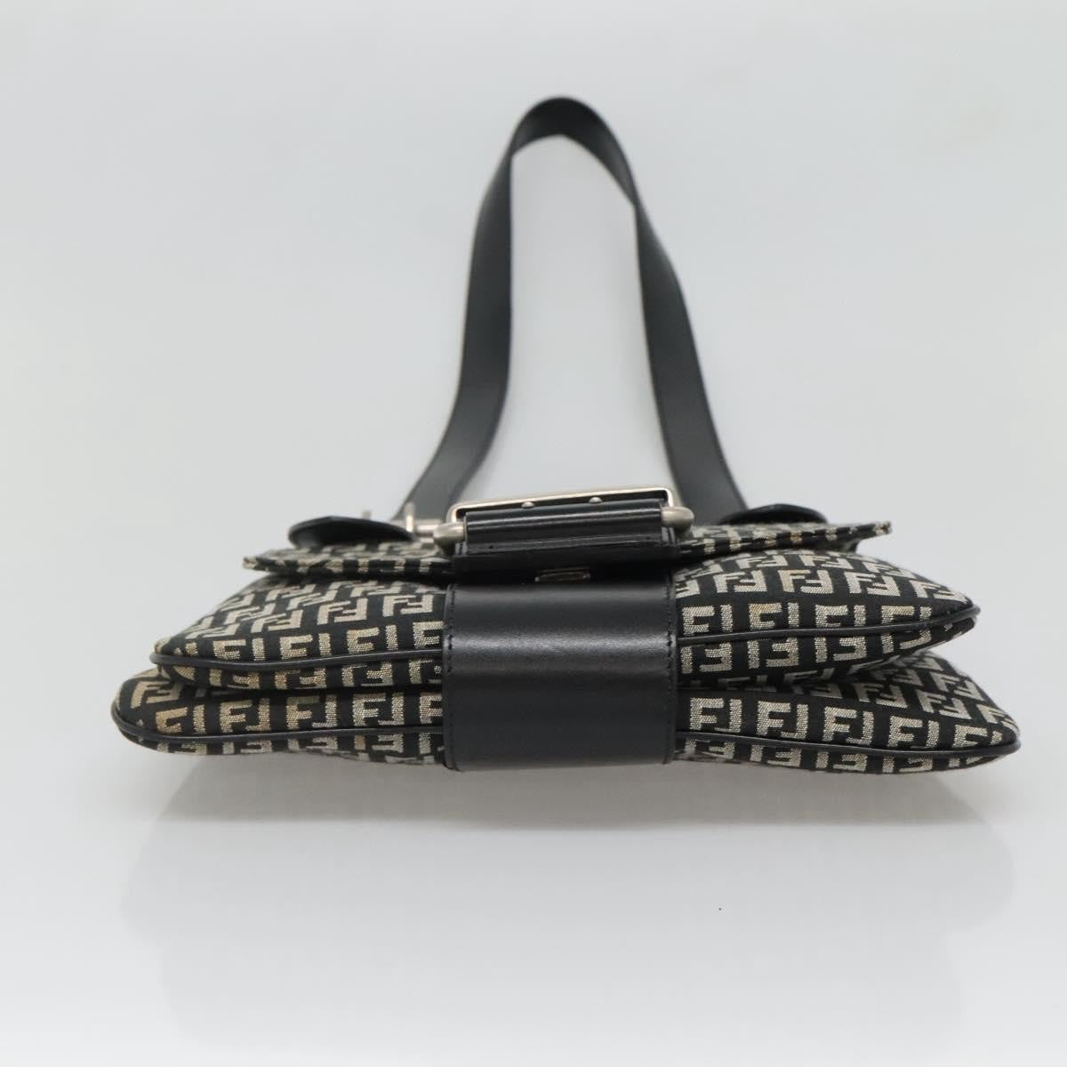 Fendi Buckle Flap Shoulder Bag Zucchino canvas, BLACK, CANVAS, Shoulder bag