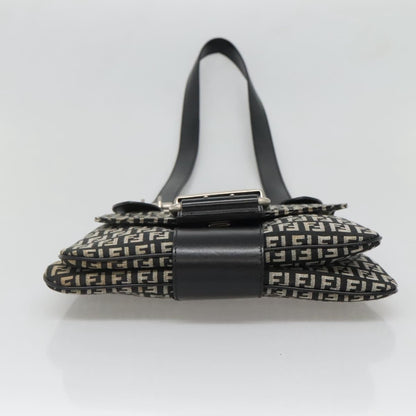 Fendi Buckle Flap Shoulder Bag Zucchino canvas, BLACK, CANVAS, Shoulder bag
