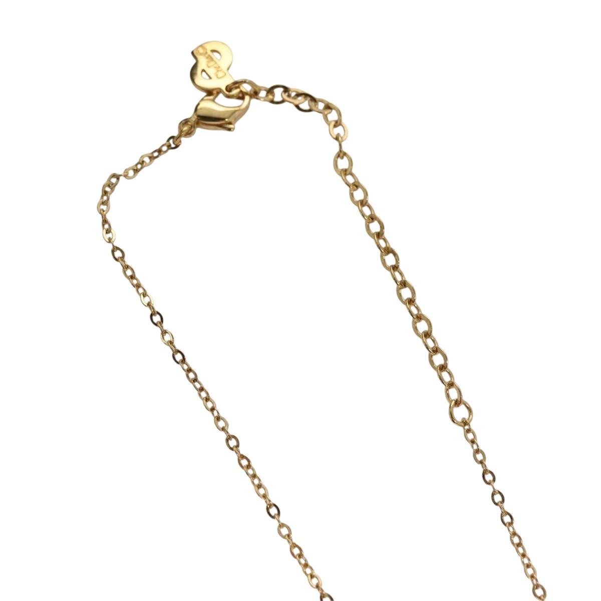 Christian Dior Logo Heart Pendant Necklace Metal with Crystal, GOLD, METAL, Necklace