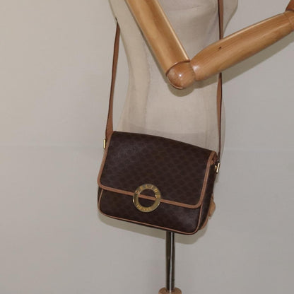 Celine Vintage Macadam Circle Logo Shoulder Bag Canvas and Leather, Brown, Canvas, Shoulder Bag