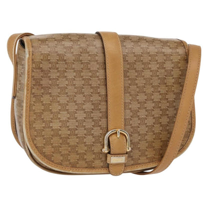 Celine Vintage Macadam Shoulder Bag Canvas and Leather, BEIGE, CANVAS, Shoulder bag