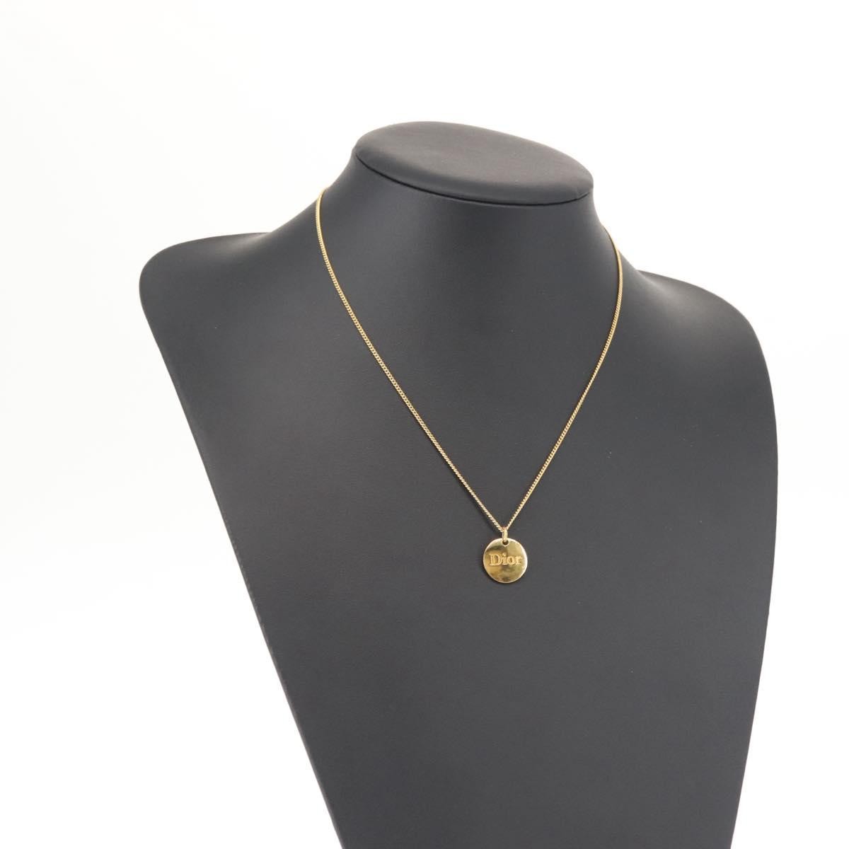 Christian Dior Round Logo Pendant Necklace Metal, GOLD, METAL, Necklace