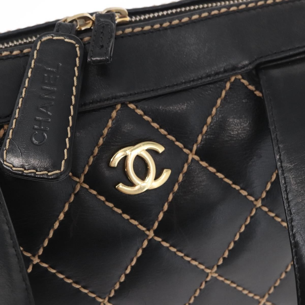 Chanel Surpique Boston Bag Quilted Leather, BLACK, LEATHER, Travel bag