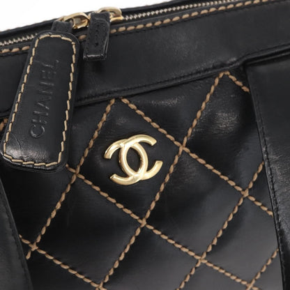 Chanel Surpique Boston Bag Quilted Leather, BLACK, LEATHER, Travel bag