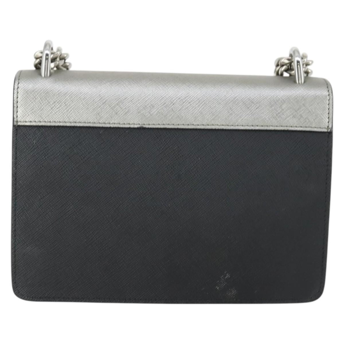 Prada Chain Flap Bag Saffiano Leather, SILVER, LEATHER, Shoulder bag