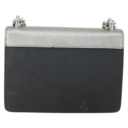 Prada Chain Flap Bag Saffiano Leather, SILVER, LEATHER, Shoulder bag