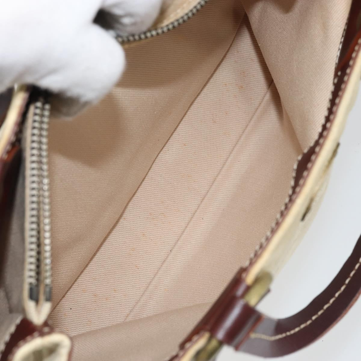 Celine Vintage Macadam Handbag Canvas and Leather, BEIGE, CANVAS, Handbag