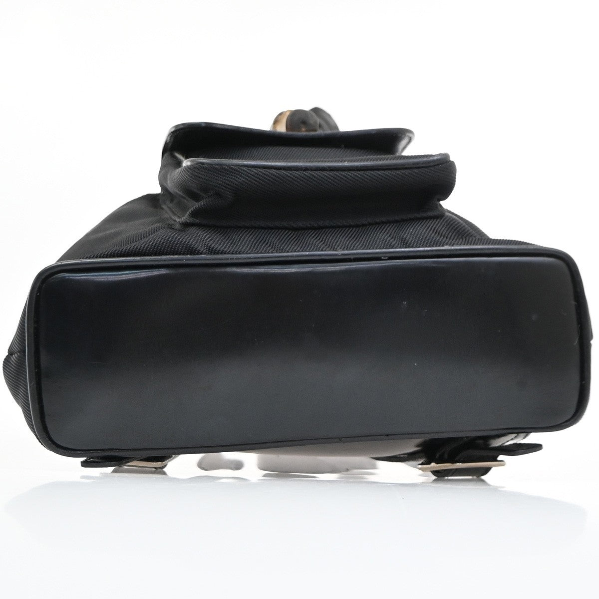 Gucci Vintage Bamboo Backpack Nylon and Patent Leather, BLACK, NYLON, Backpack