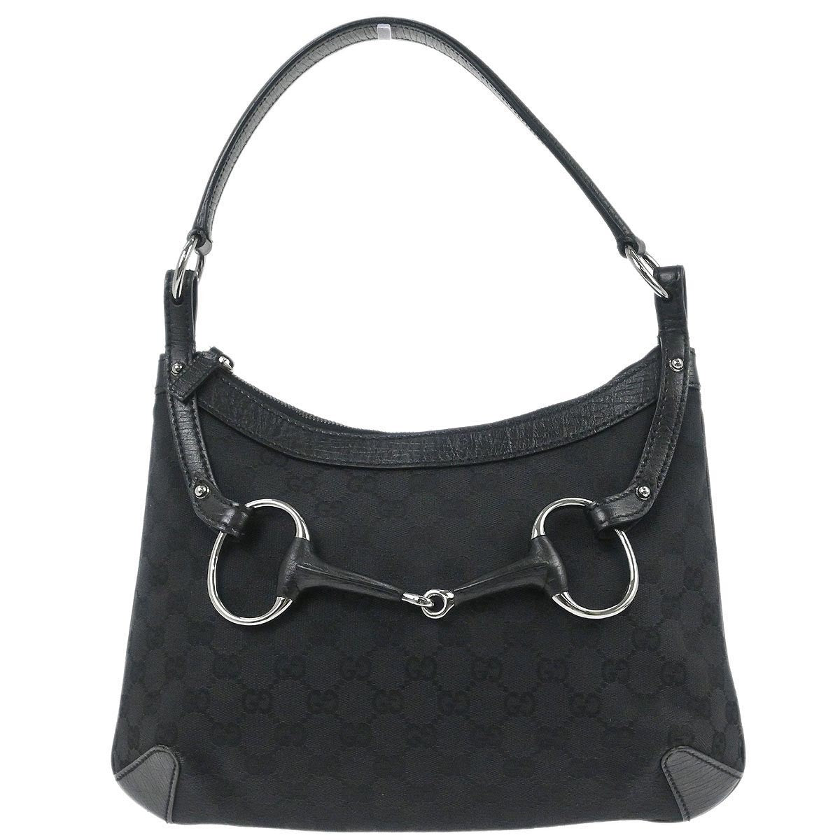Gucci Vintage Horsebit Shoulder bag Canvas, BLACK, CANVAS,LEATHER, Shoulder bag