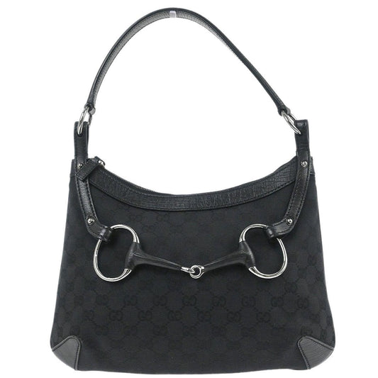 Gucci Vintage Horsebit Shoulder bag Canvas, BLACK, CANVAS,LEATHER, Shoulder bag