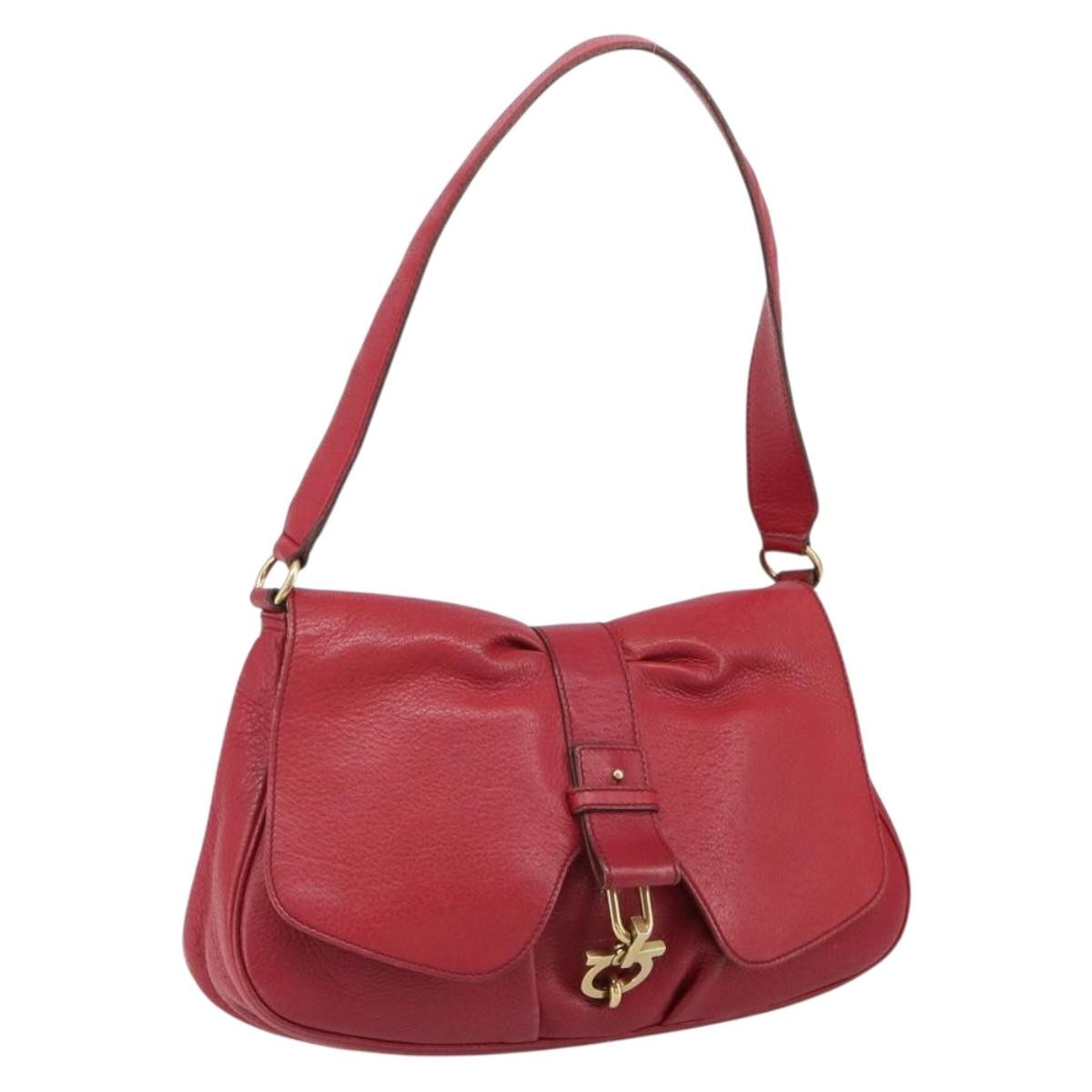 Salvatore Ferragamo Gancini Shoulder Bag Leather, RED, LEATHER, Shoulder bag
